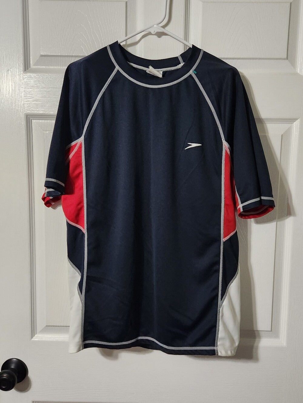 Speedo Men’s Navy Red White Short Sleeve Swim Rash Guard